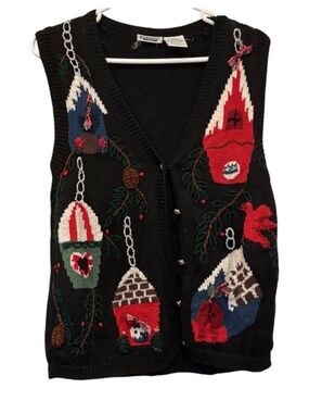 Vintage Capacity Festive Birdhouses Ugly Christmas Vest